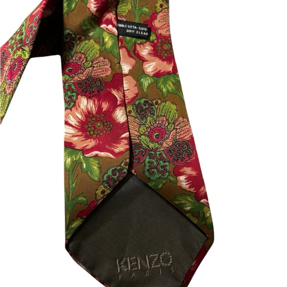 Kenzo 100% silk Floral Silk Tie - Green and Red - Picture 3 of 4